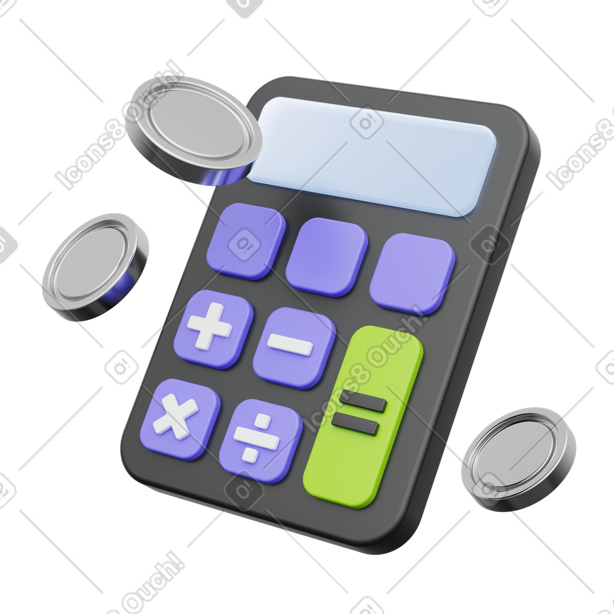 Calculator with coins, budget planning and cost calculation illustration in PNG, SVG