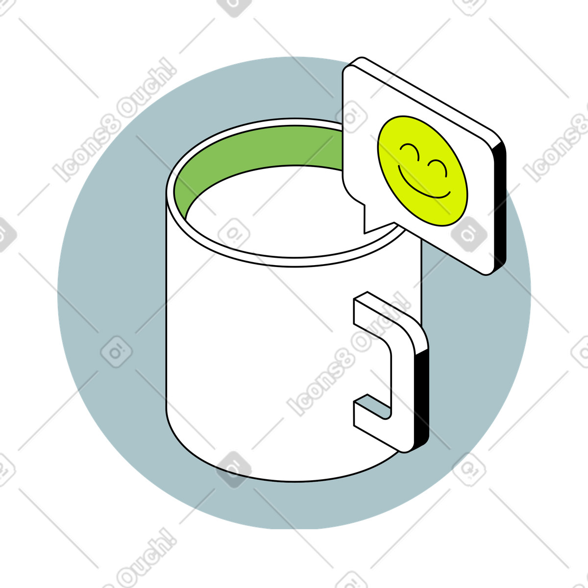 Illustration Mug isométrique avec icône de bulle discussion dans le style Isometric à télécharger aux formats PNG, SVG