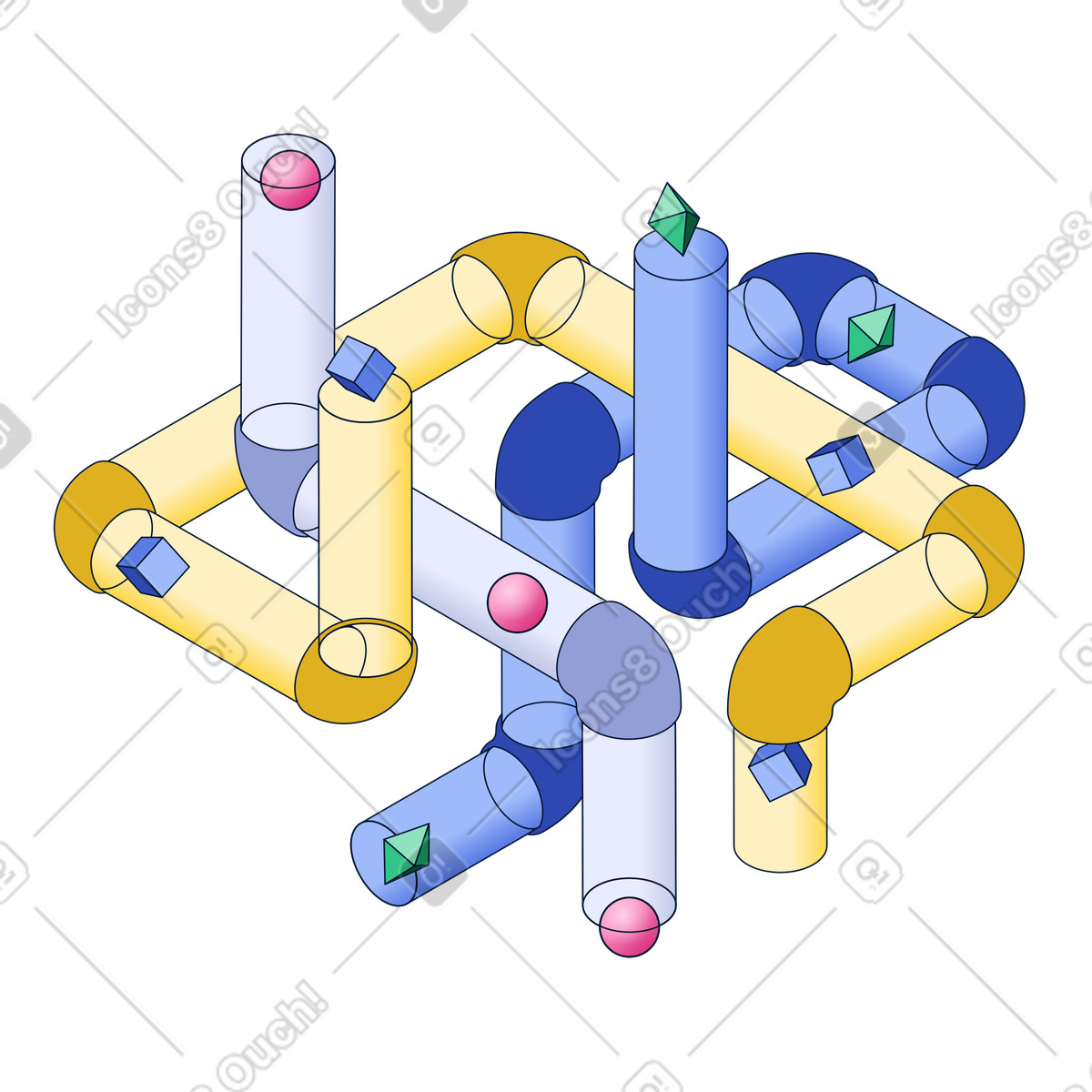 Data flowing through pipes animated illustration in GIF, Lottie (JSON), AE