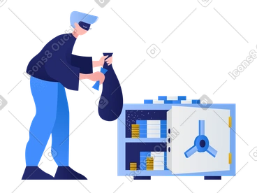 Thief puts money from the safe into a bag PNG, SVG