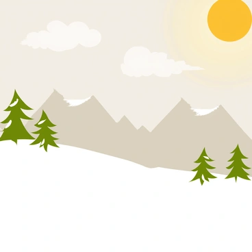 A snowy landscape featuring a blanket of thick, white snow covering the ground. In the foreground, there are patches of snow-dusted evergreen trees. The sky above is filled with heavy gray clouds, with a golden sun breaking through in places, casting soft beams of light onto the snow. The overall scene conveys a quiet winter day, with shadows created by the trees and the sun's rays glistening on the snow.