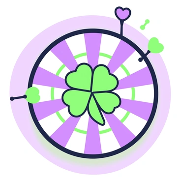 A dartboard is prominently displayed in the center of the image. It features a distinct four-leaf clover symbol positioned at its heart. The dartboard has clear sections marked for scoring, with alternating segments visible around the clover. Several darts are scattered around the edges of the board, some of them stuck in the scoring areas. The background is softly blurred to emphasize the dartboard and the four-leaf clover symbol.