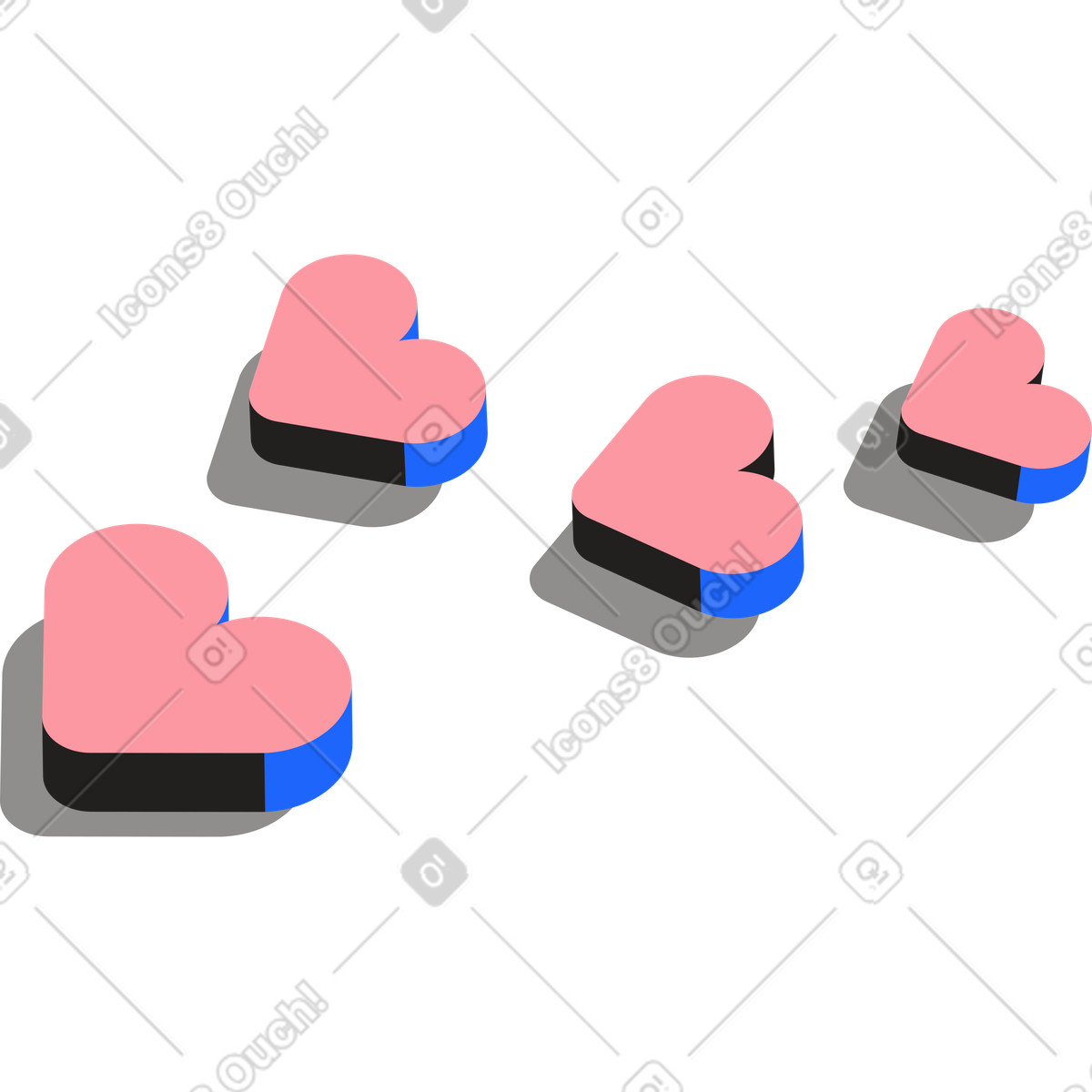 Ilustração de Corações em isometria no estilo Editorial para baixar PNG, SVG
