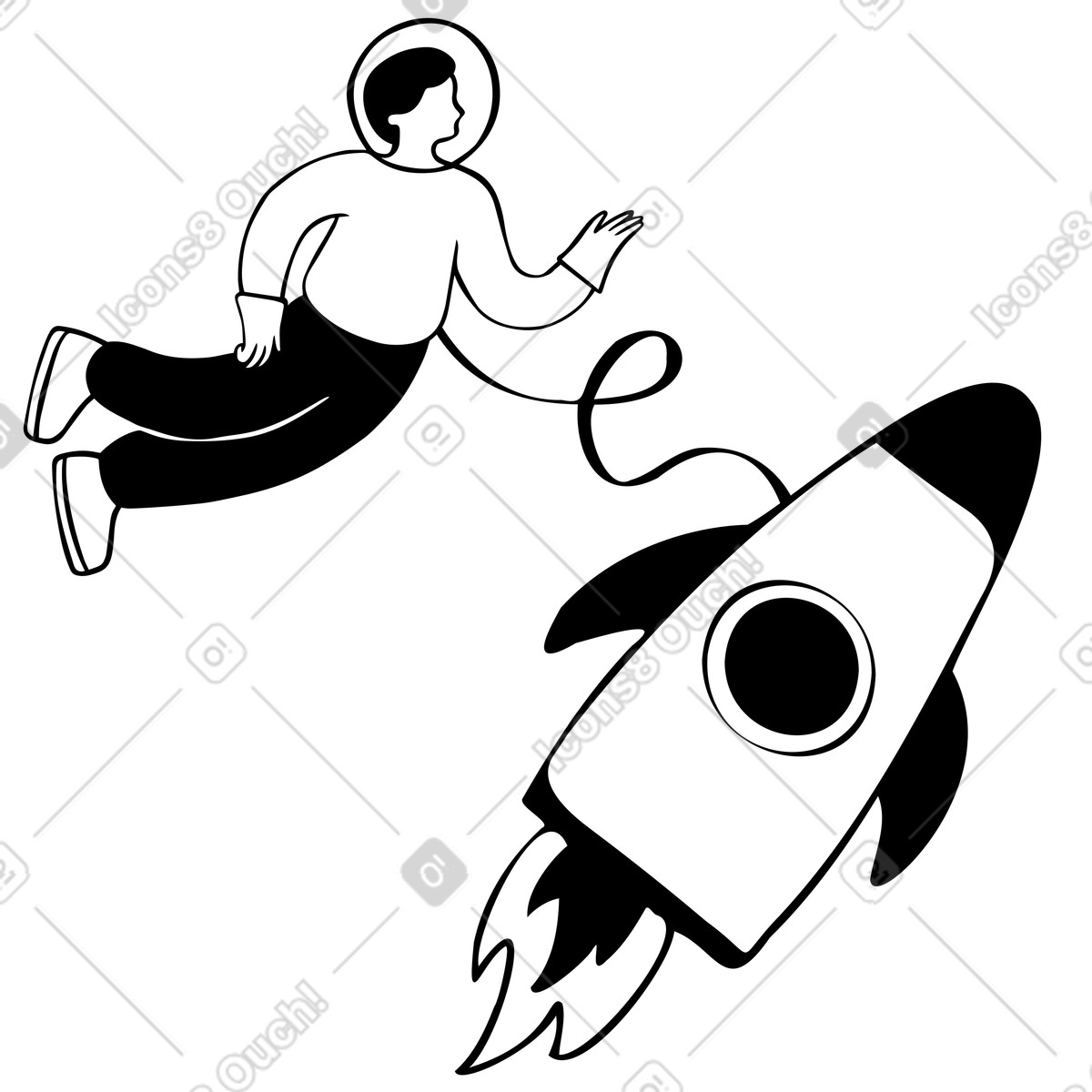 Person on a rocket in space animated illustration in Journal style download in GIF, Lottie (JSON), AE