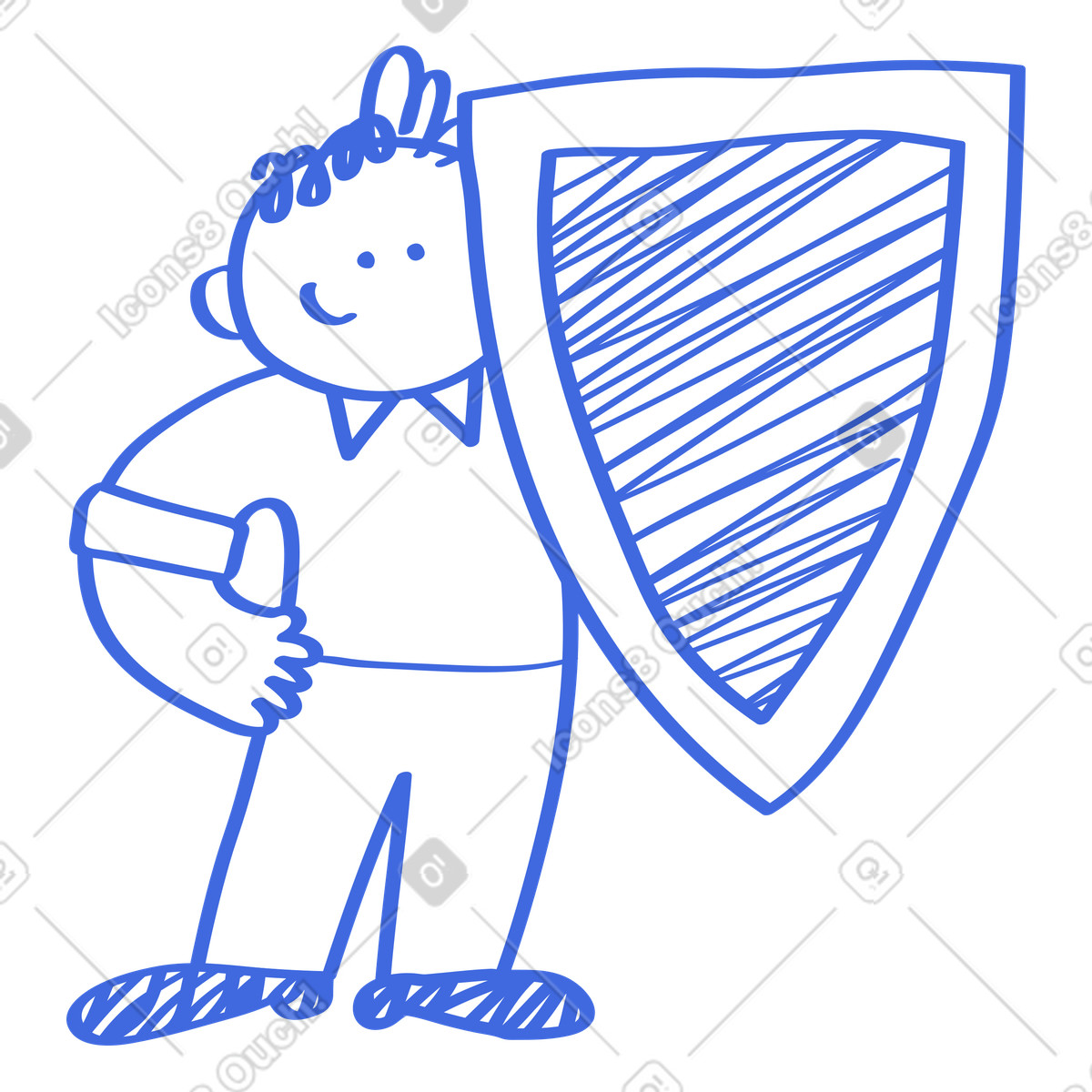 Иллюстрация Shield guarding confident character symbolizing security protection and safety в стиле Ballpoint Pen — скачать в форматах PNG, SVG