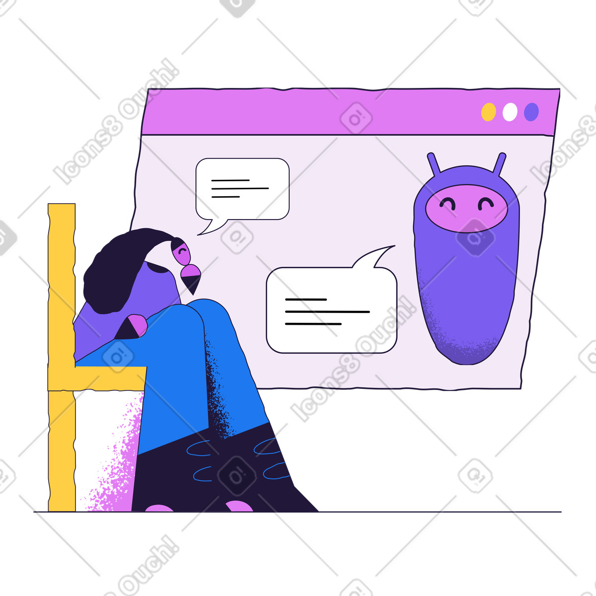 Chat with chatbot, Virtual assistant interaction illustration in PNG, SVG