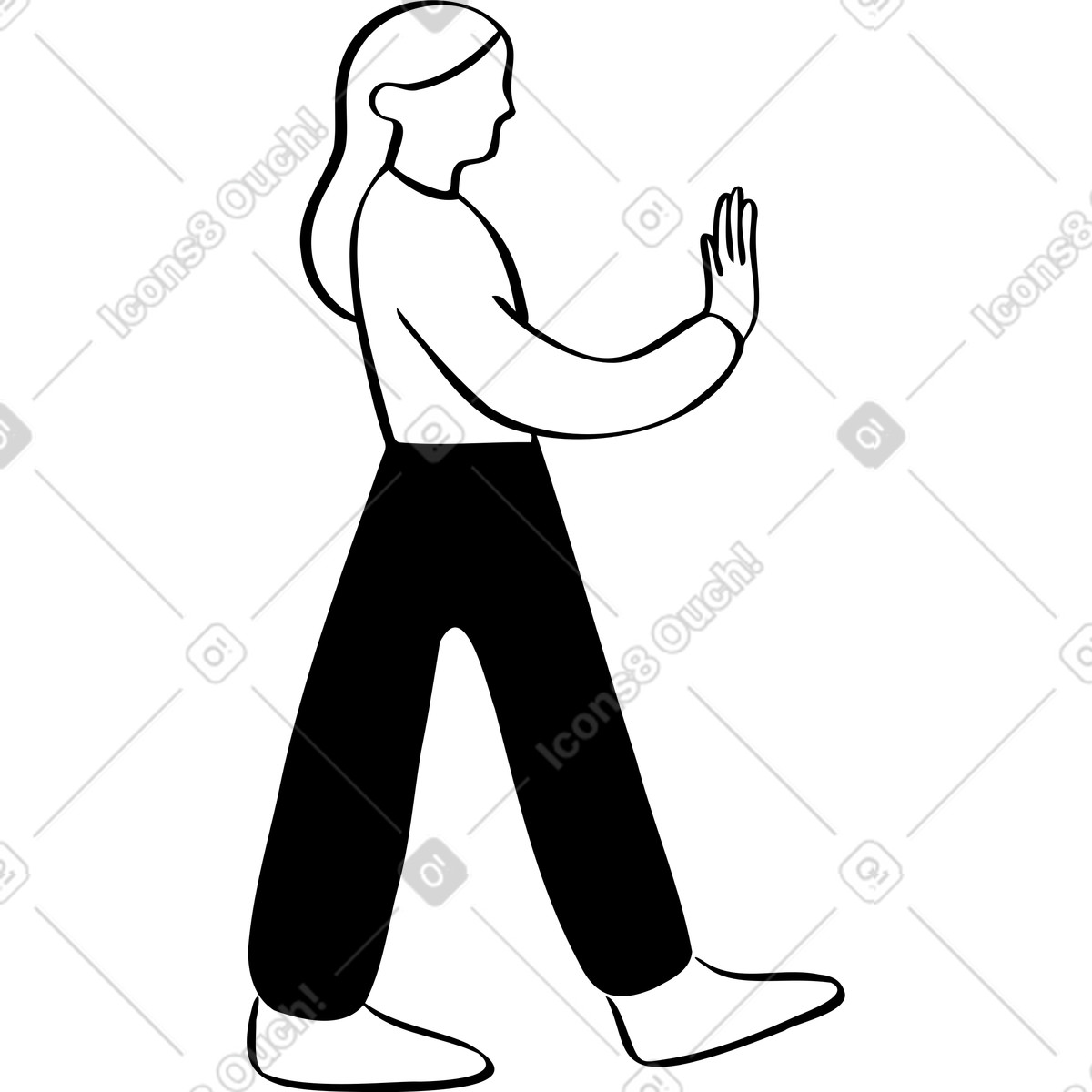 Frau geht mit erhobener hand-Illustration im Journal-Stil als Download in PNG, SVG