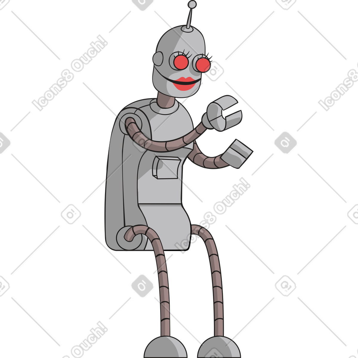 Eastwood スタイルの The robot is sitting with its arm outstretched のイラストをPNG、SVG形式でダウンロード