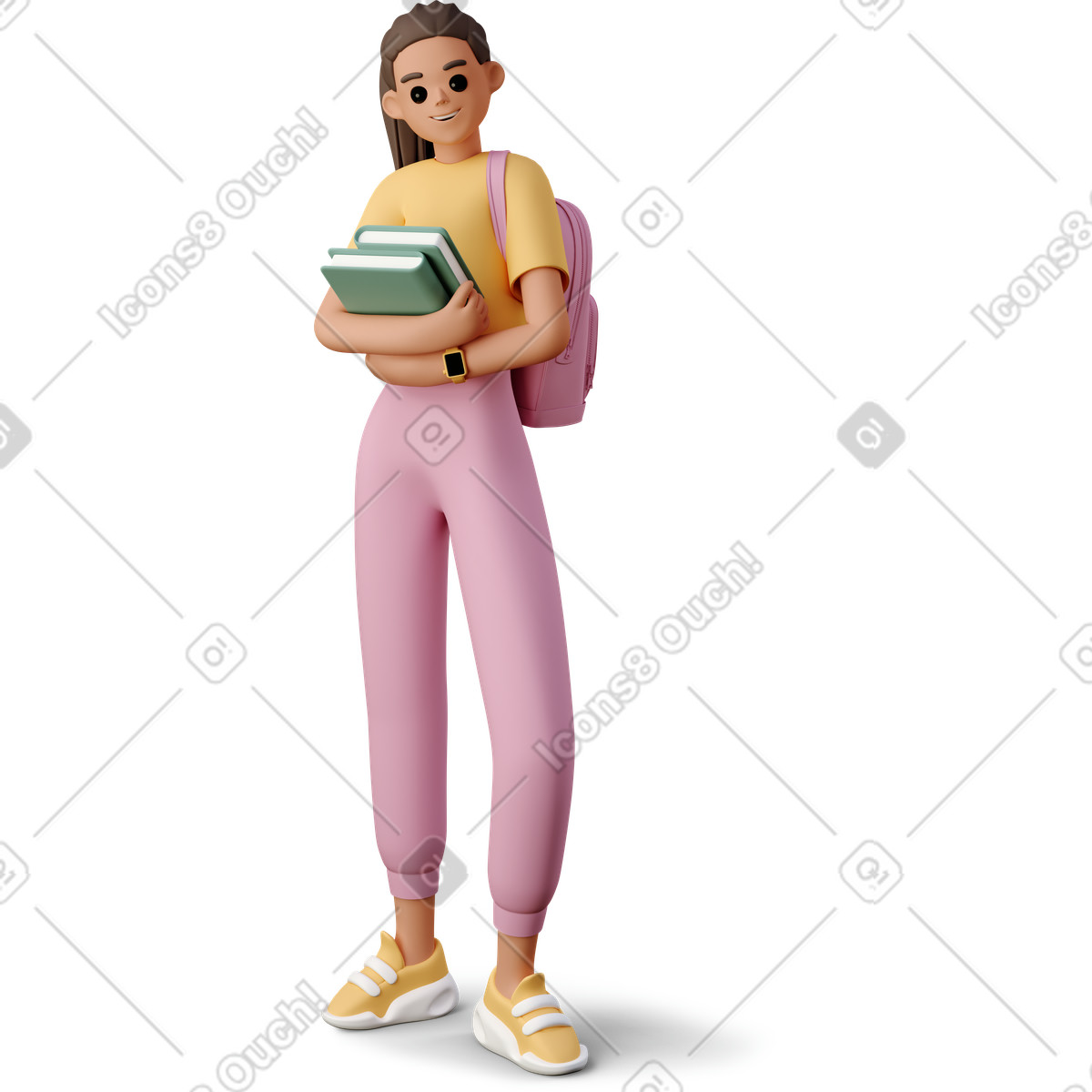 3D Casual life 스타일의 Student holding books with backpack, school and study routine 일러스트레이션 PNG, SVG 다운로드