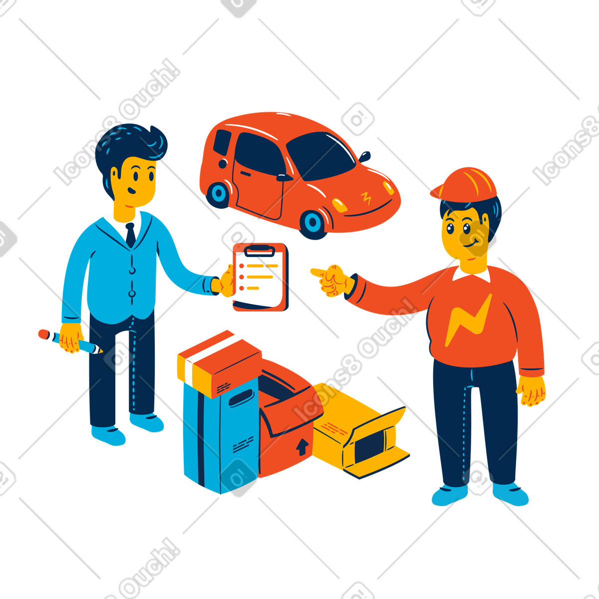 Illustration Homme utilisant un service de livraison express dans le style Flame à télécharger aux formats PNG, SVG