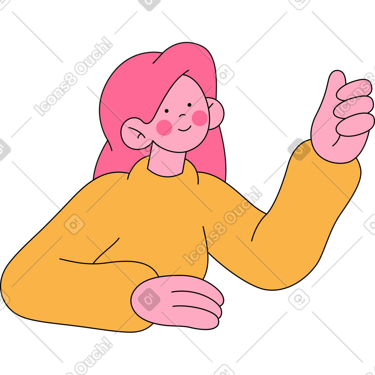 Young woman raising hand illustration in Bloom style download in PNG, SVG