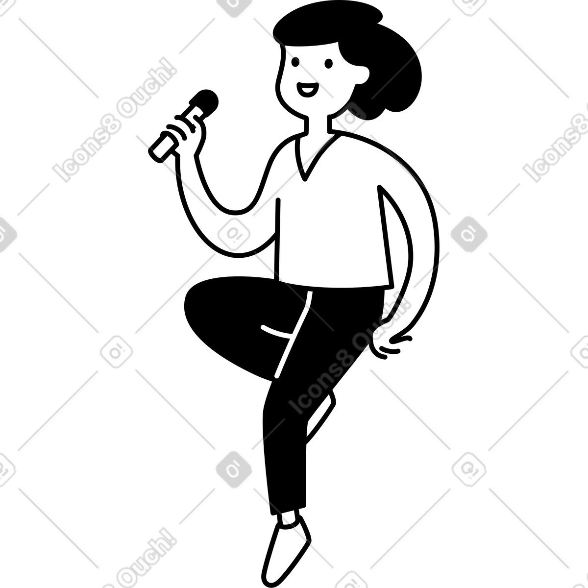 Иллюстрация Singer holding microphone performing music with confident happy expression в стиле Notion Line Art — скачать в форматах PNG, SVG