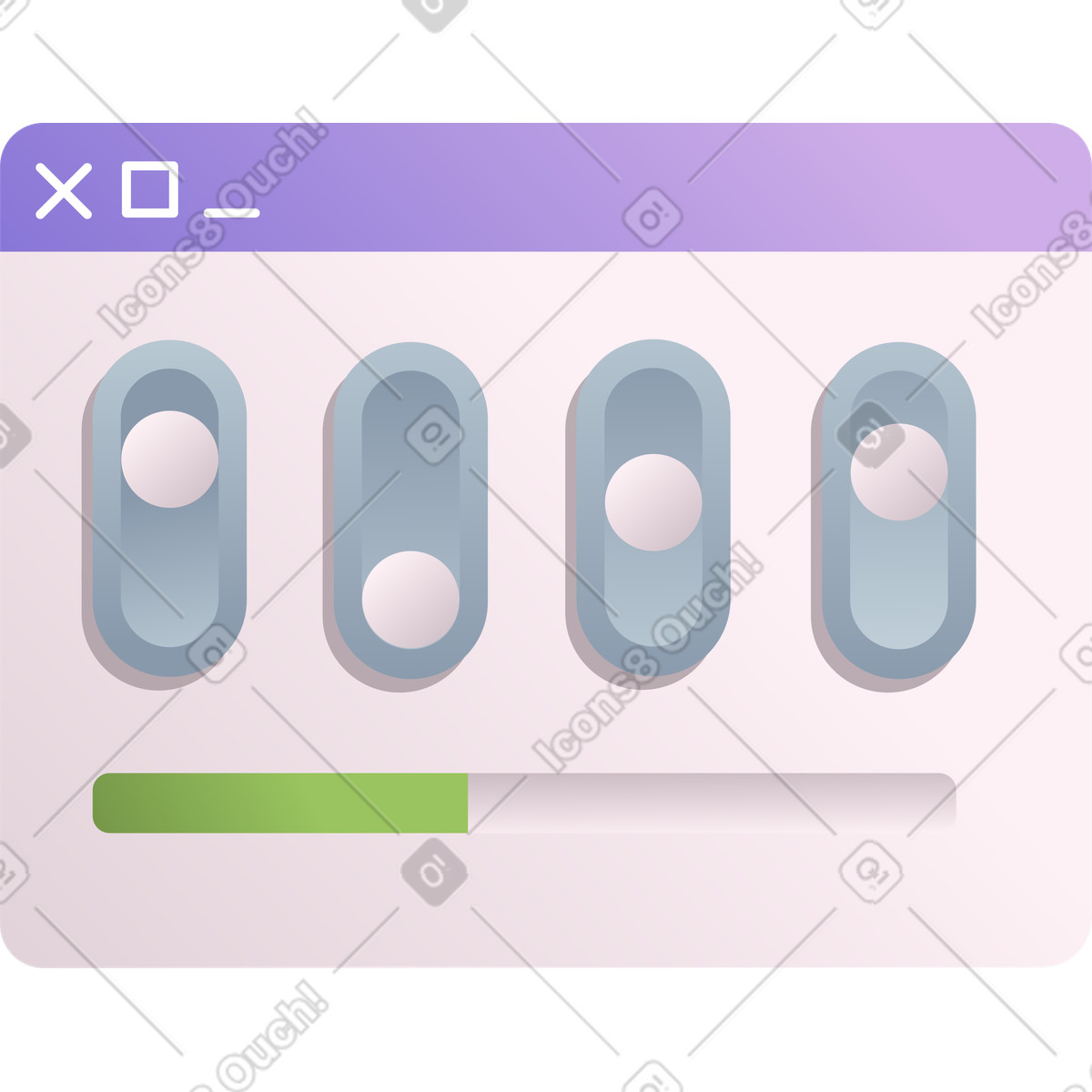 Ilustración Ventana del navegador con controles deslizantes en estilo Silky a descargar en PNG y SVG