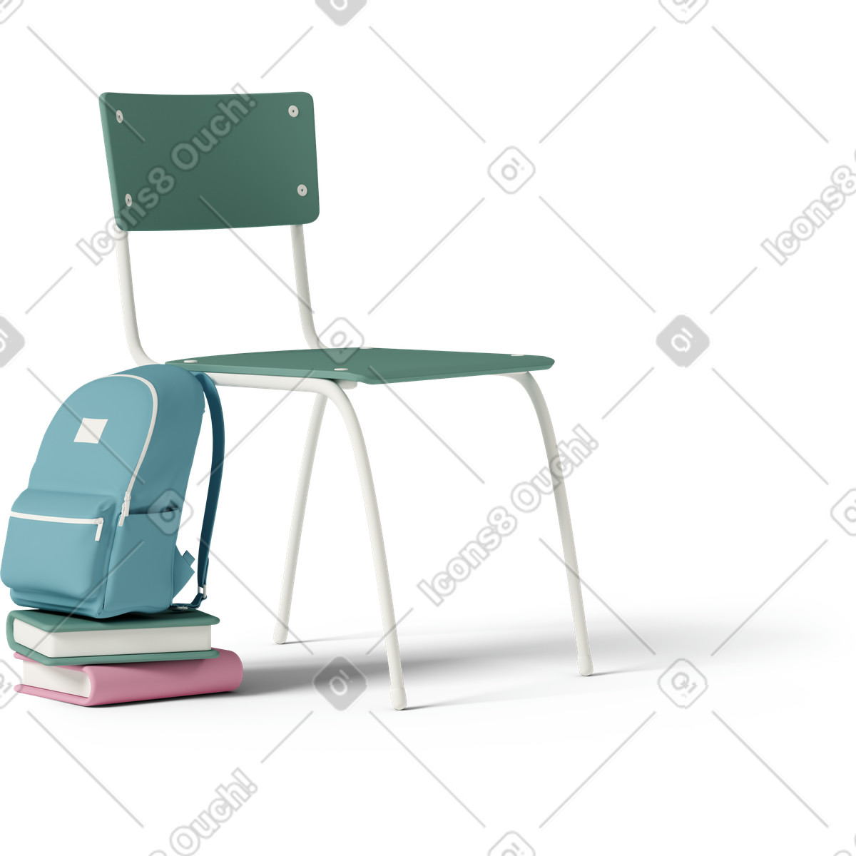 Ilustração de School chair and backpack em no estilo 3D Casual life para baixar em PNG, SVG