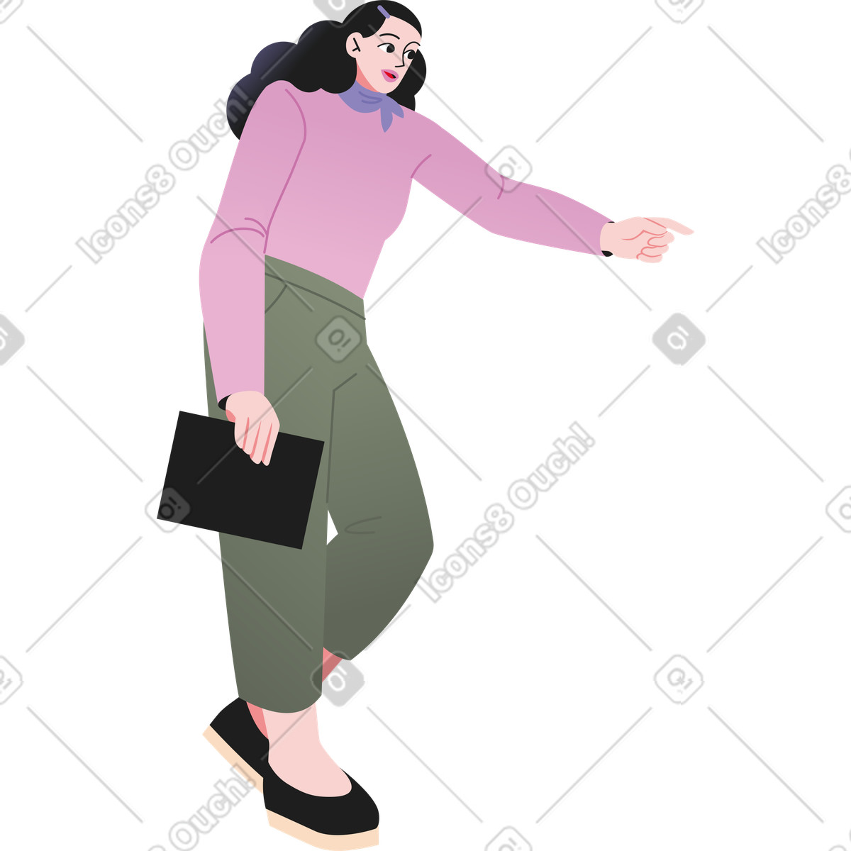 Illustration Femme pointant dans le style Coworking à télécharger aux formats PNG, SVG