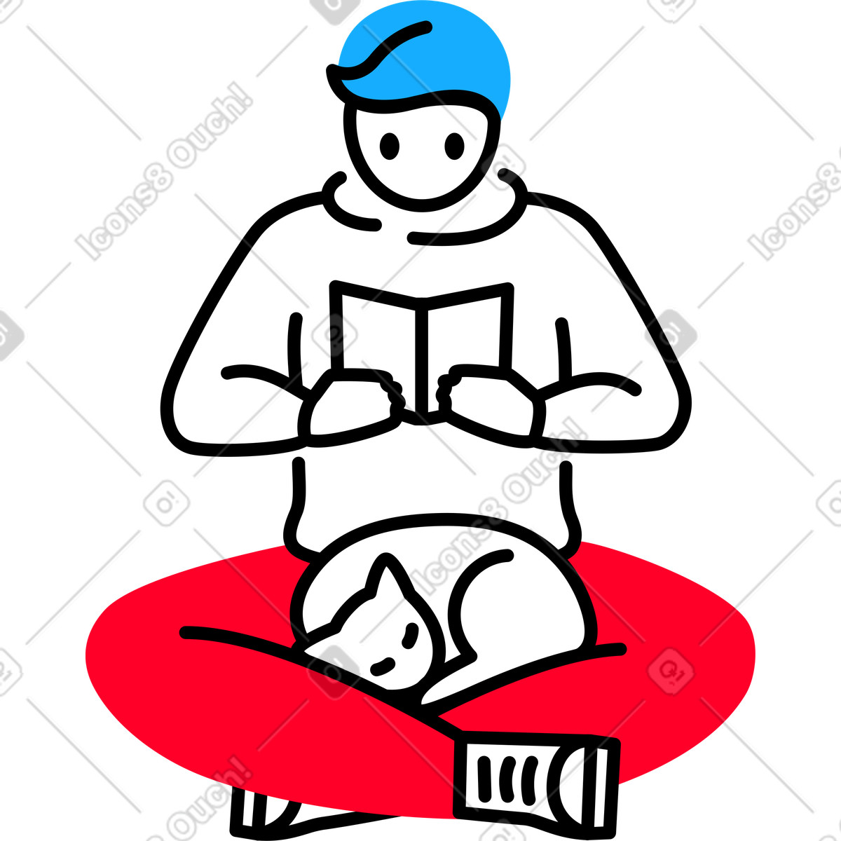 Ilustración Hombre sentado con gato en estilo Transistor a descargar en PNG y SVG