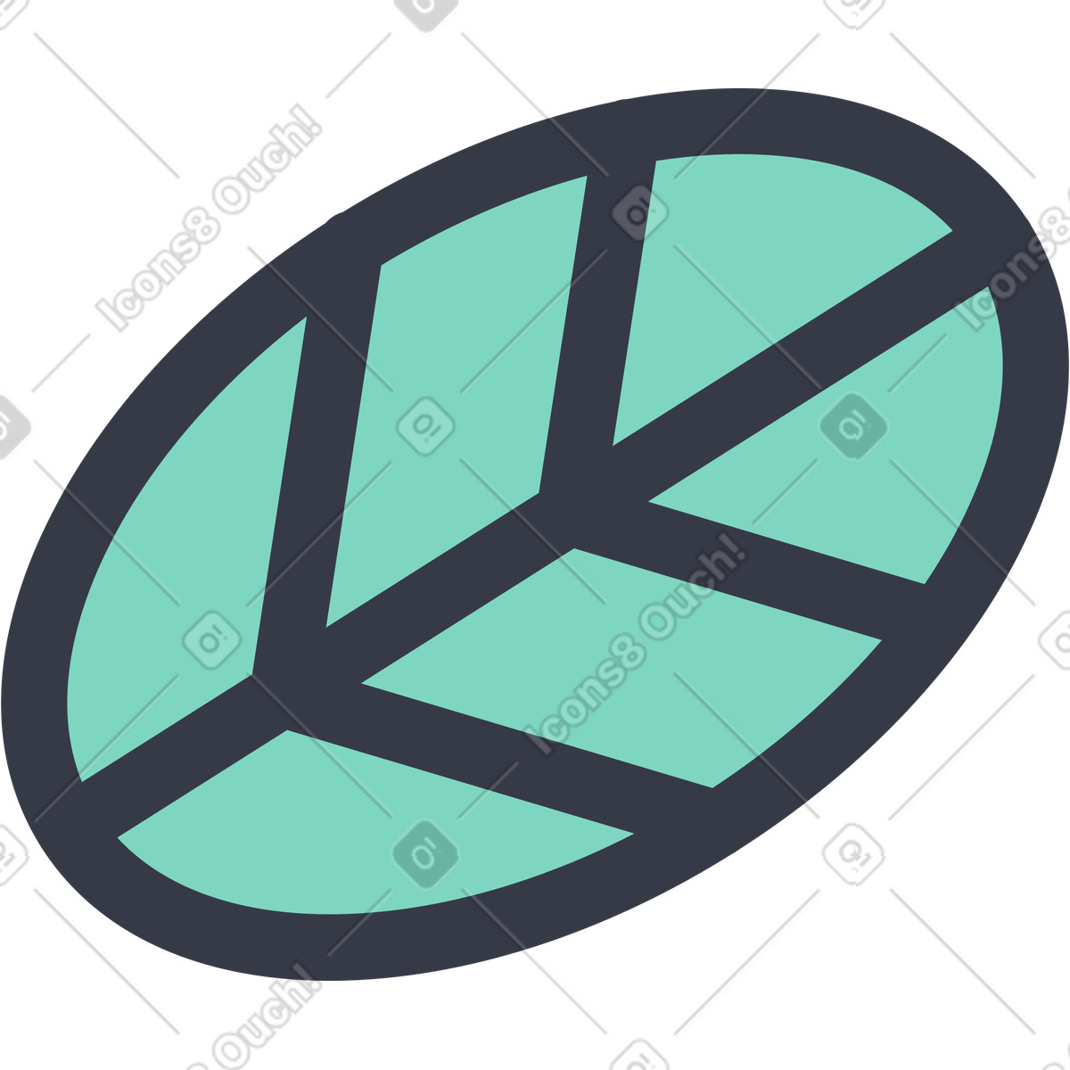 Green oval leaf with thick black outline illustration in Abstract style download in PNG, SVG