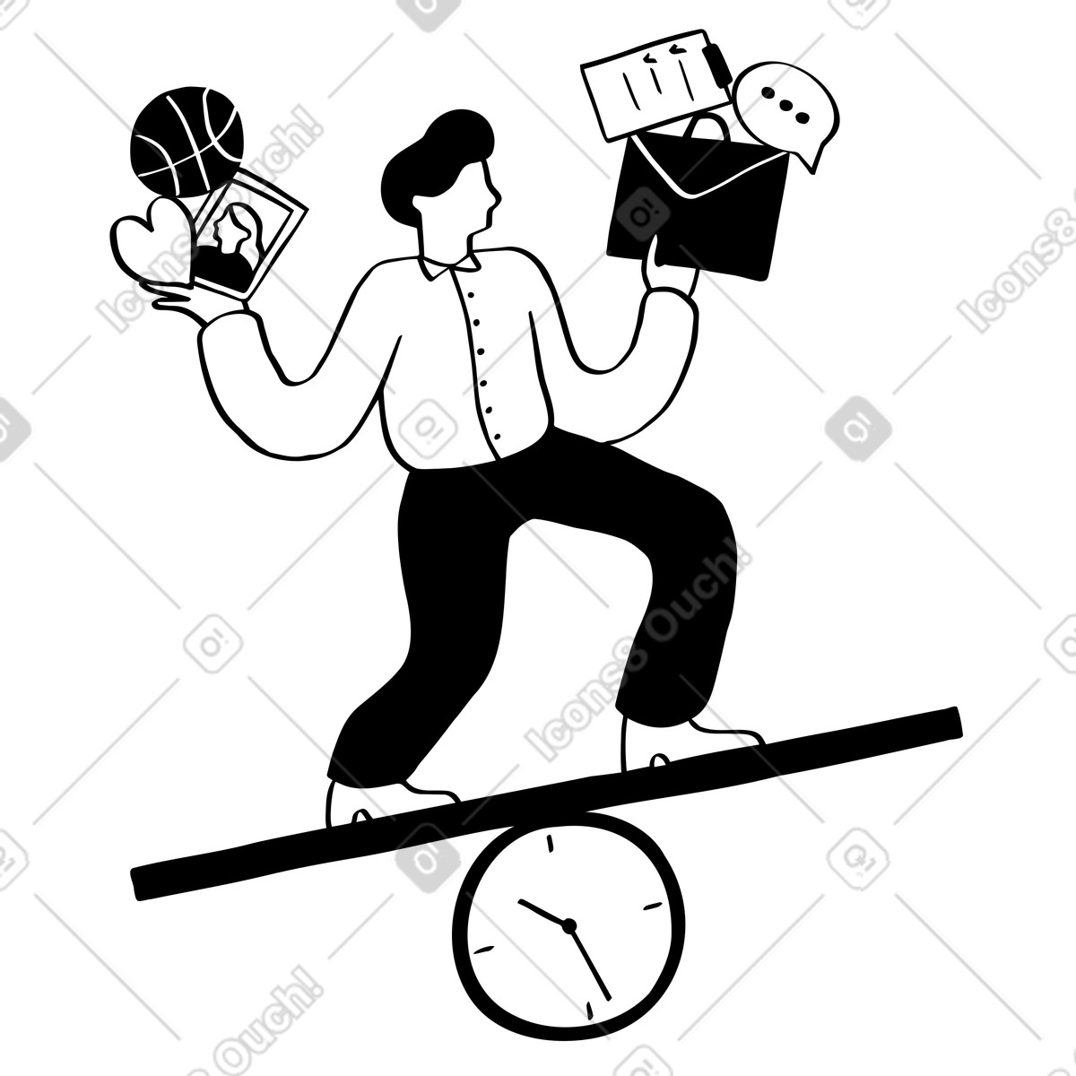 Ilustração de Homem tentando manter equilíbrio entre vida pessoal e profissional em PNG e SVG
