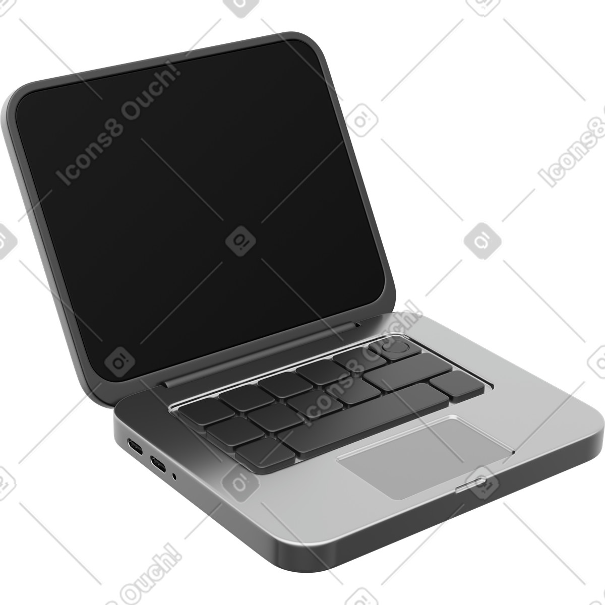 Laptop computer with blank screen and keyboard for workspace technology mockup illustration in 3D Playful style download in PNG, SVG