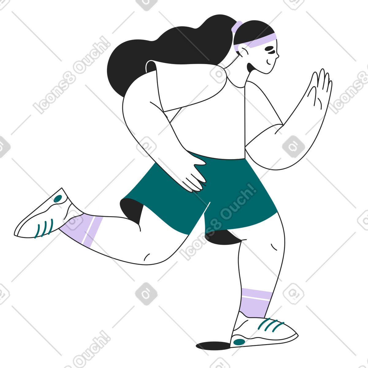 Illustration Femme en short vert courant et souriant dans le style Sammy Line à télécharger aux formats PNG, SVG