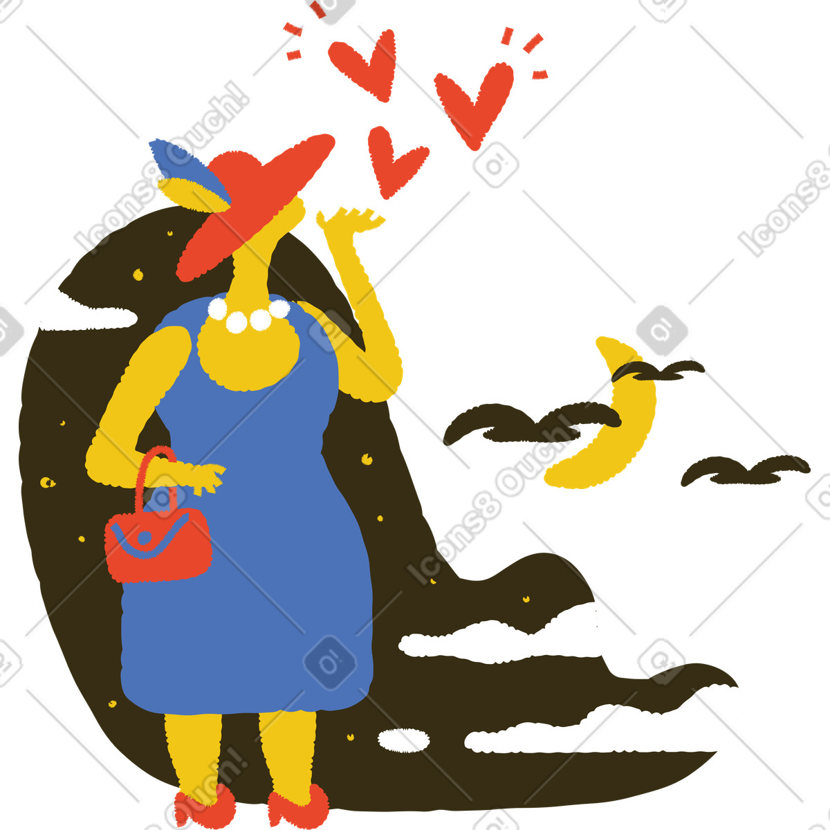 Bermuda 스타일의 Blowing kisses at night, Expressing love or goodnight 일러스트레이션 PNG, SVG 다운로드