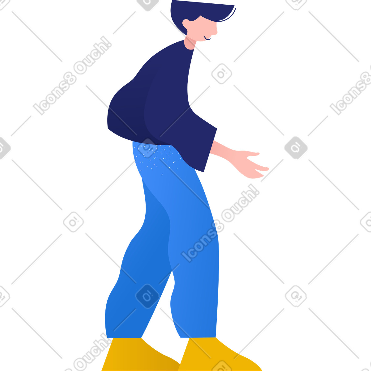 Standing man with reaching out hand in dark blue sweater-Illustration im Clip-Stil als Download PNG, SVG