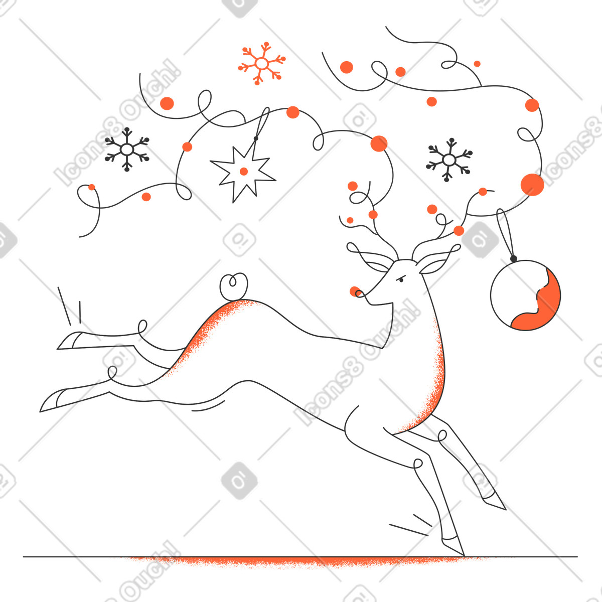 下载 Crayon 风格的 带装饰和花环的圣诞鹿 插画，支持 PNG、SVG 格式