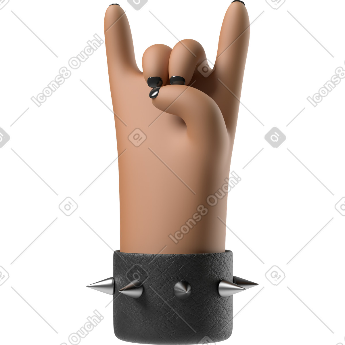 Mano di pelle marrone del rocker con chiodi dipinti che mostrano il segno della roccia illustrazione in stile 3D Hands Fun&Wild scarica in PNG, SVG