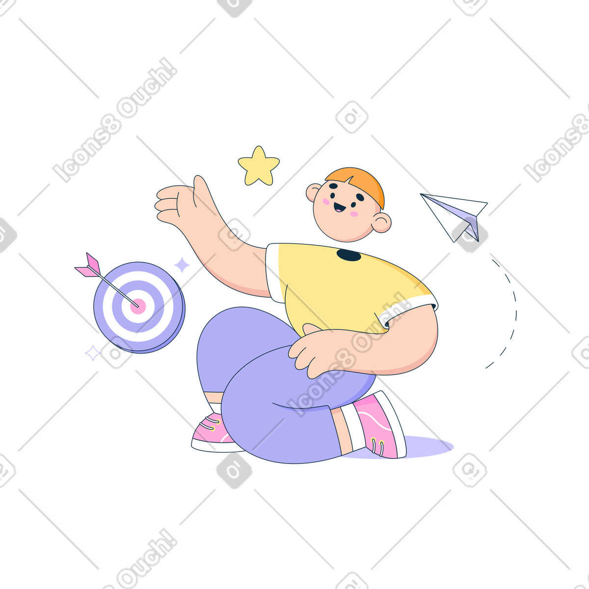 Ilustração de Comerciante perto um alvo e avião papel em no estilo Bubble gum para baixar em PNG, SVG