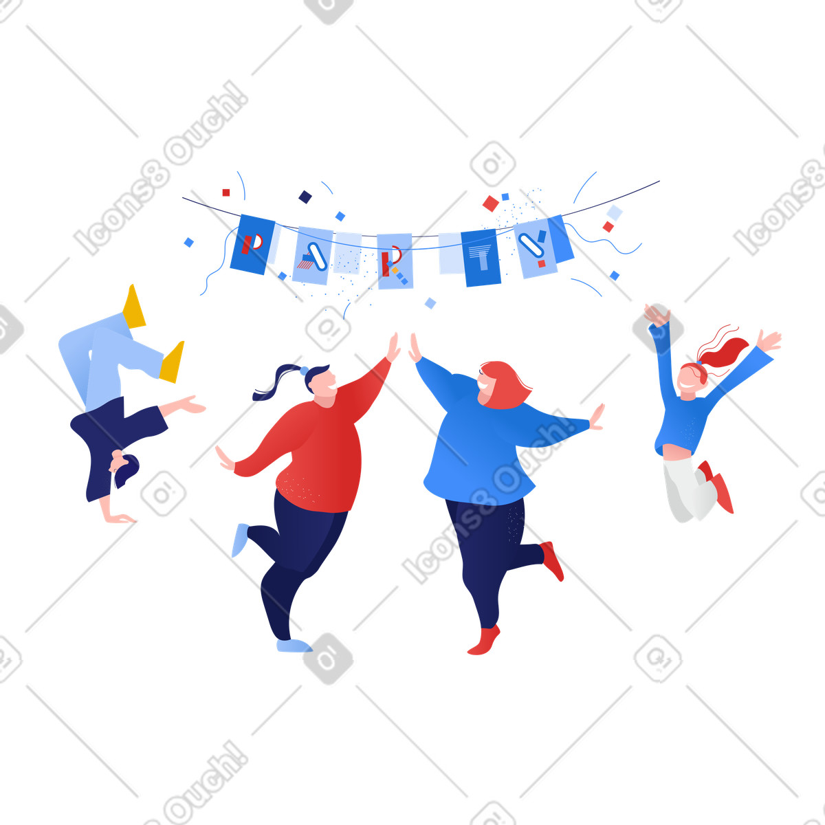 Women and children dancing at the party illustration in Clip style download in PNG, SVG