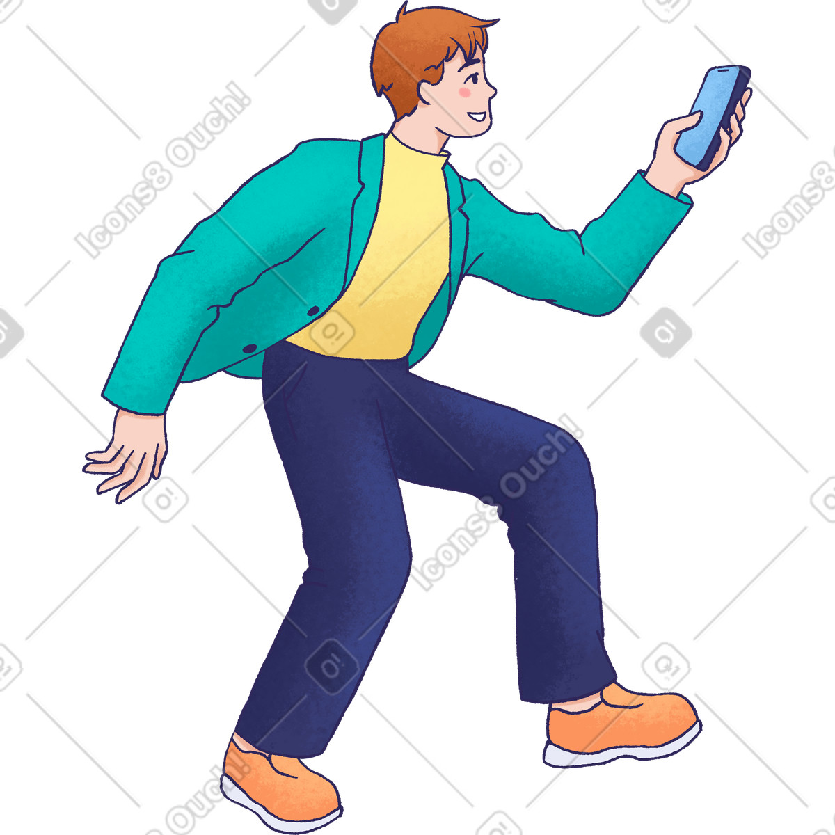 Hue 스타일의 Young man holding phone 일러스트레이션 PNG, SVG 다운로드