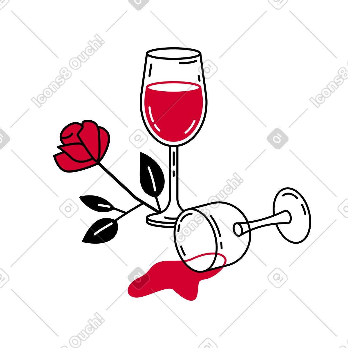Bicchieri di vino e rosa illustrazione in stile Ruby scarica in PNG, SVG