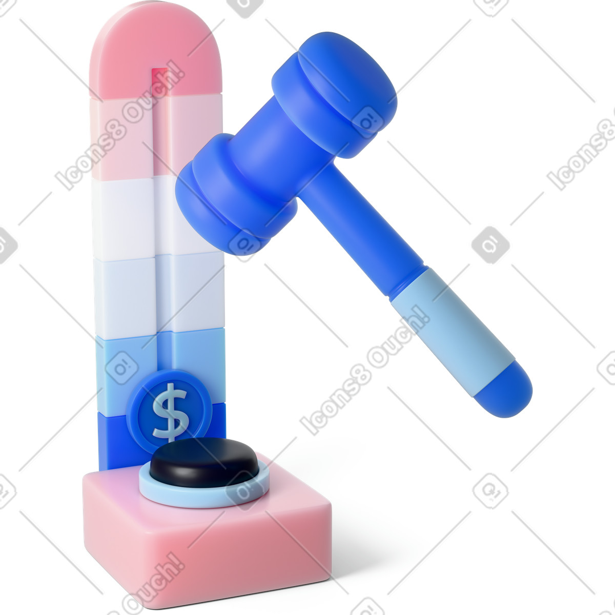 Carnival hammer game with dollar symbol, Profit boost and business growth animierte Illustration im 3D Editorial-Stil als Download in GIF, Lottie (JSON), AE