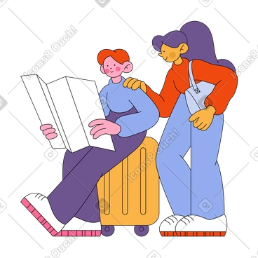 Man and woman looking at a map PNG, SVG