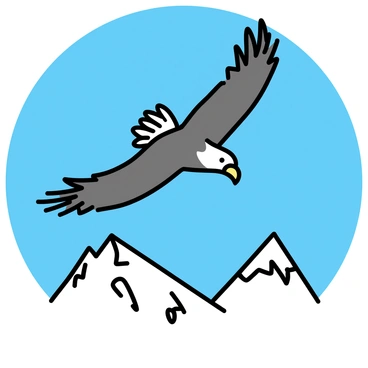 A majestic eagle, with a wingspan fully extended, soaring gracefully in the clear blue sky. Below, there are rugged snowy mountain peaks, their surfaces glistening under the bright sunlight. The eagle's feathers are detailed with a mix of dark brown and white, contrasting against the white snow below. The mountains are sharp and jagged, with patches of ice reflecting light, creating a stunning backdrop for the eagle's flight.