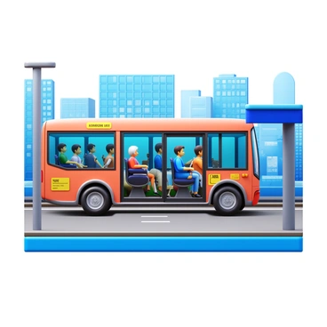 A city bus with accessible features being used by people of all abilities