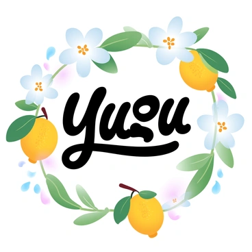 A "beautifully designed quote about yuzu" is centered in the image, surrounded by vibrant "yuzu fruits" that are bright yellow with a slightly textured surface, showcasing their unique shape. Delicate "yuzu blossoms" in soft white with subtle hints of pink are scattered around, their petals gently curling at the edges. Lush green leaves are interspersed among the fruits and blossoms, adding depth and contrast to the composition. The overall scene creates a harmonious and fresh atmosphere.