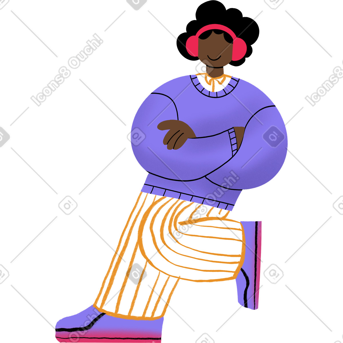 Person in headphones leaning on something with one leg up illustration Bonny style download PNG, SVG