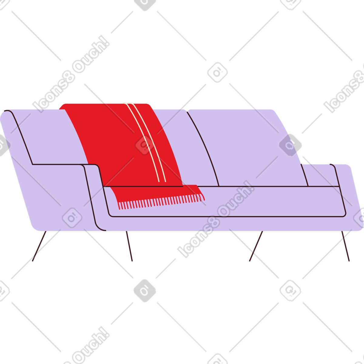 Sofa with a blanket illustration in Folks style download in PNG, SVG