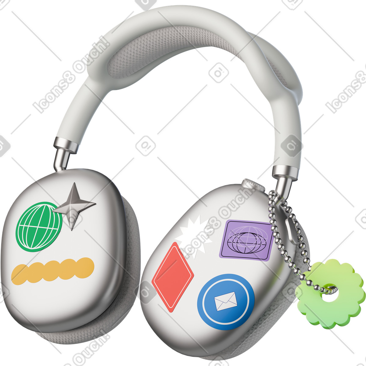 Headphones with stickers and charm illustrazione animata in stile 3D Stickle scaricabile in GIF, Lottie (JSON), AE