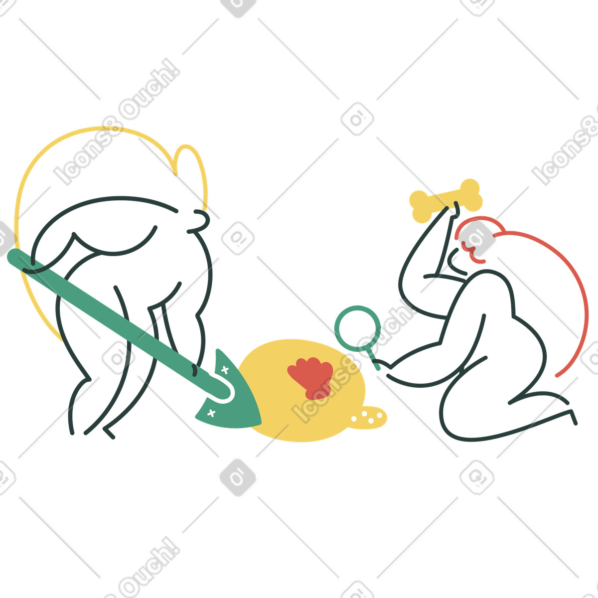 Archaeologists at the excavation site illustration in Macaroni style download in PNG, SVG