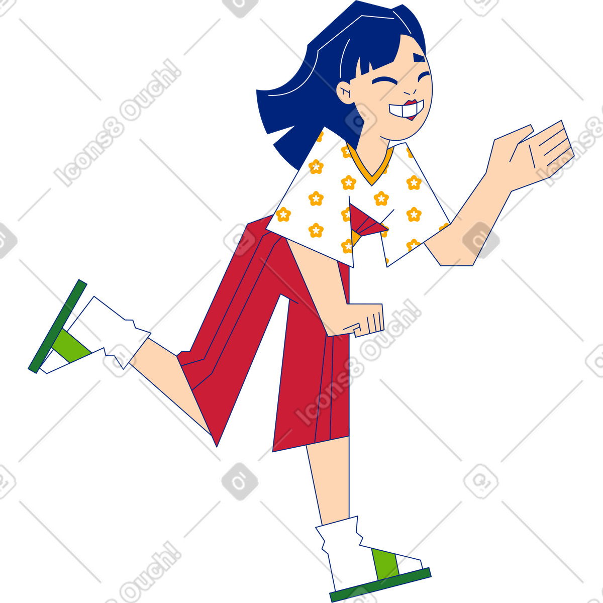 Neo-Sakura スタイルの 走ったり乗ったりする幸せな女の子 のイラストをPNG、SVG形式でダウンロード