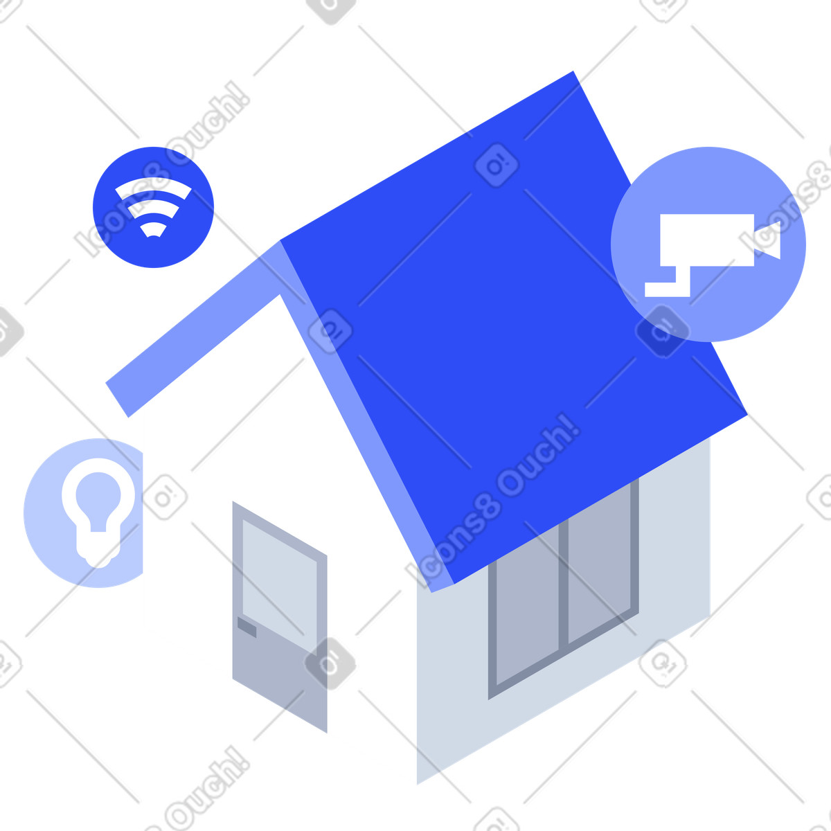 Smart home with wifi security camera and connected light bulb illustration in System style download in PNG, SVG