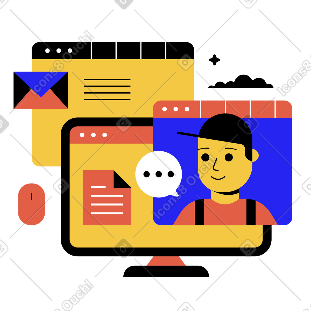 Working with information online illustration in Flat style download in PNG, SVG