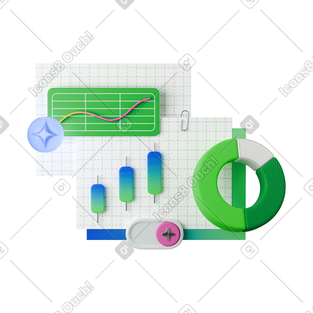 3d ai 기반 데이터 분석 대시보드 illustration in Stickle style download in PNG, SVG