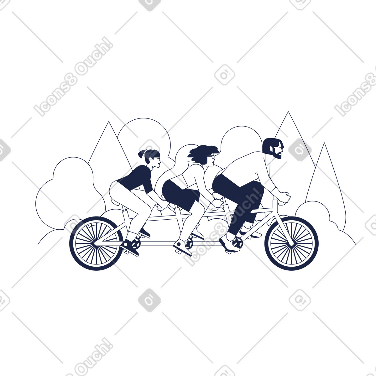 Illustration Personnes faisant du vélo tandem dans le style Urban Line à télécharger aux formats PNG, SVG