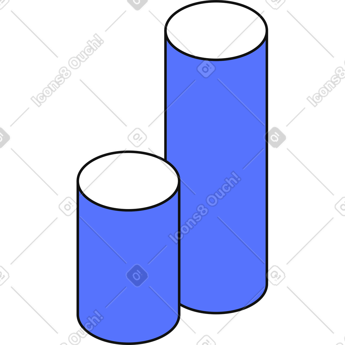 Ilustración Cylinder pair showing different heights for mathematics volume comparison concept en estilo Main a descargar en PNG y SVG