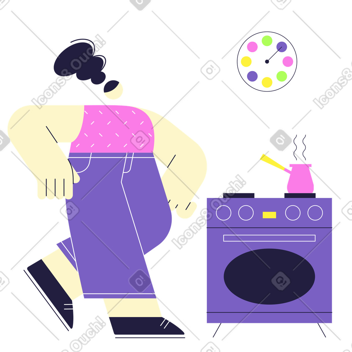 Ilustración Mujer preparando café turco por la mañana. en estilo Mellow a descargar en PNG y SVG