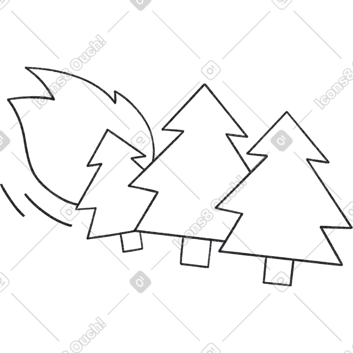 Ilustración Three spruces on fire en estilo Bonbon Line a descargar en PNG y SVG