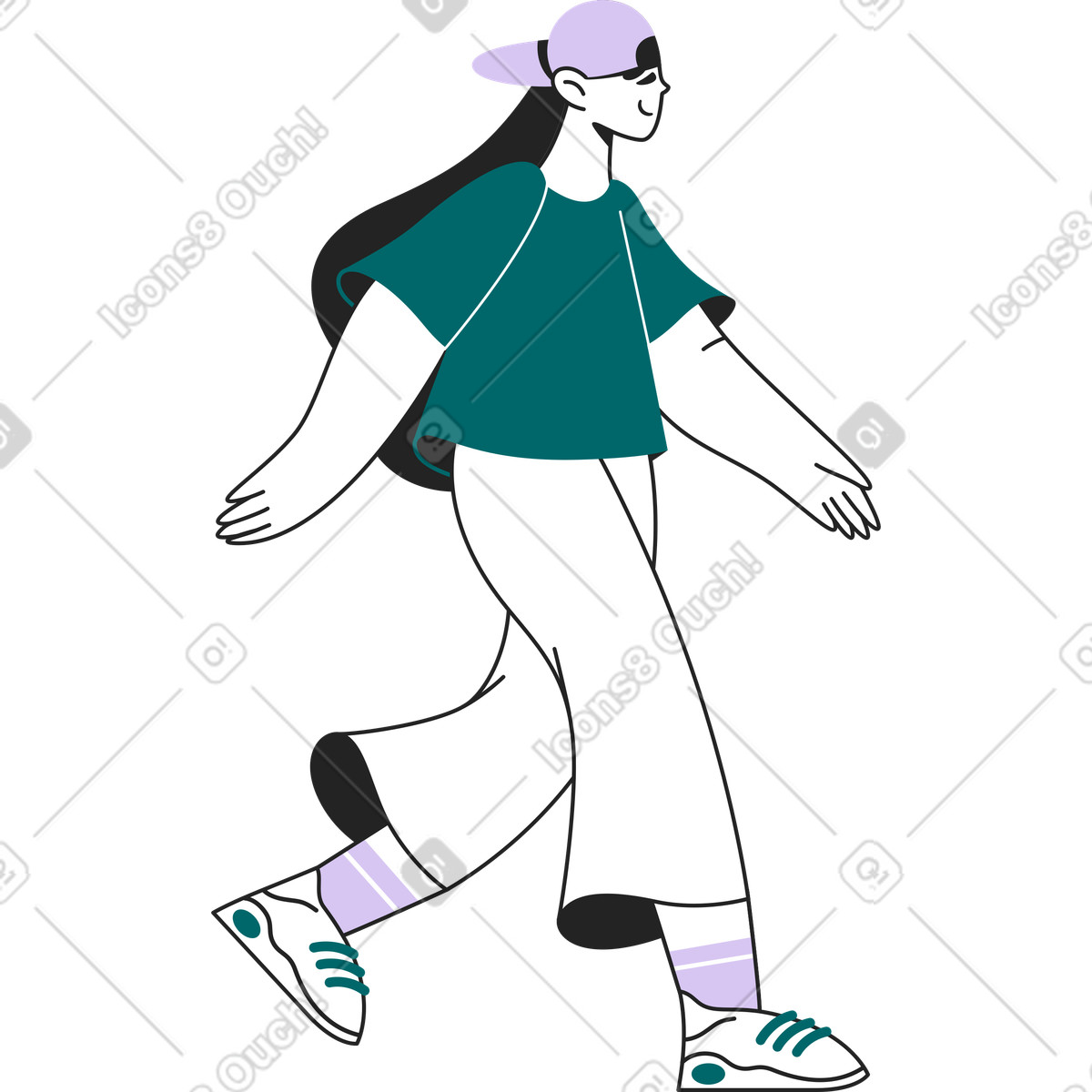Ilustração de Menina andando em um boné no estilo Sammy Line para baixar PNG, SVG